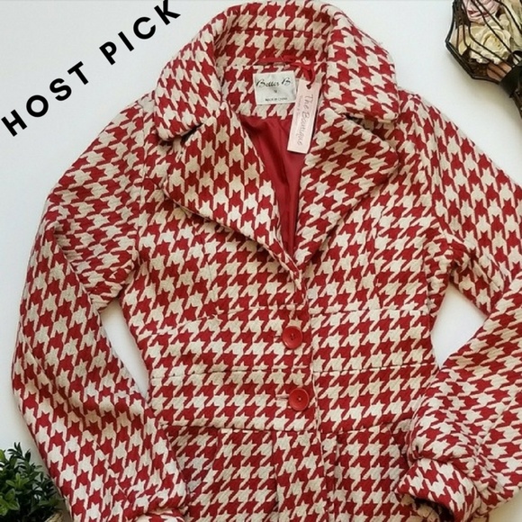 Better B Jackets & Blazers - ***SOLD***Red & White Tailored Houndstooth Peacoat